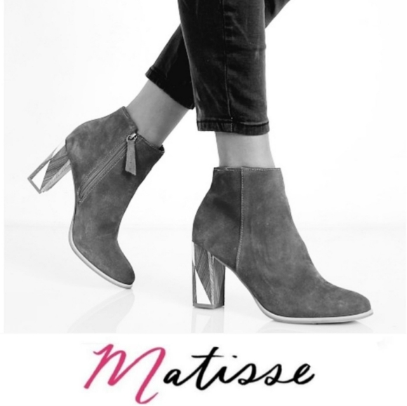 Matisse Shoes - Chic Matisse Grey Suede Geo-Detailed Heel Booties